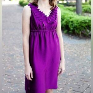 Ann Taylor LOFT Purple Ruffle VNeck Sleeveless Shift Dress Size 2